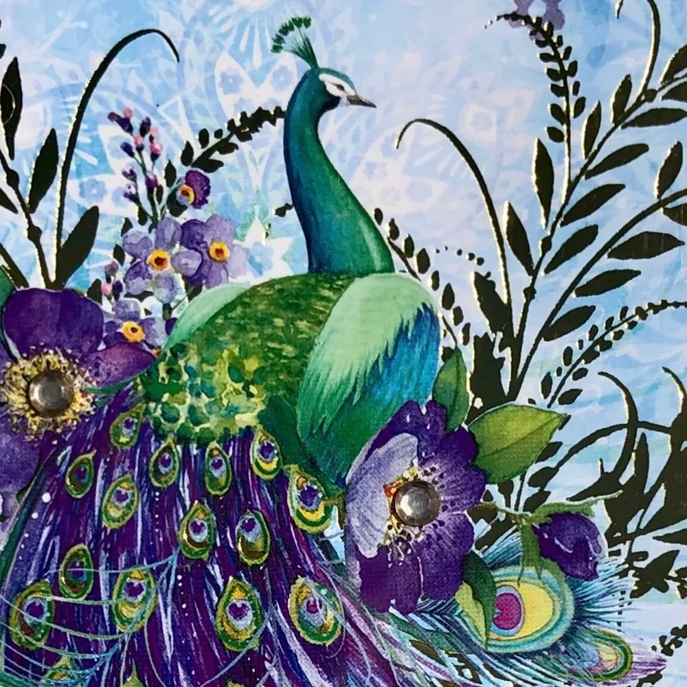 Punch Studio Single Peacock Foil Embellished Blank Card + Env + Seal (16935)
